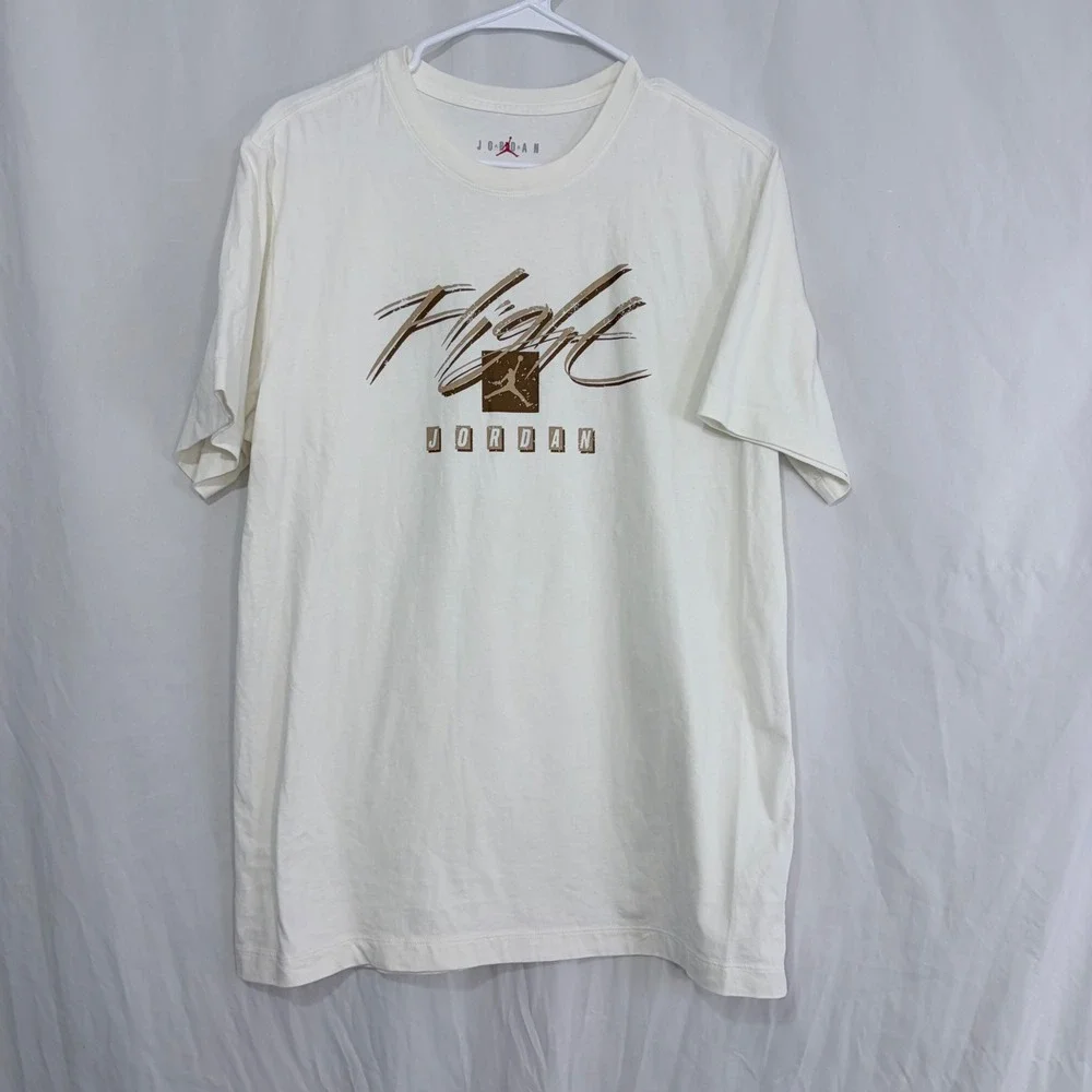 Jordan Flight T-Shirt Graphic Print White Brown Jumpman Logo‎ Size L